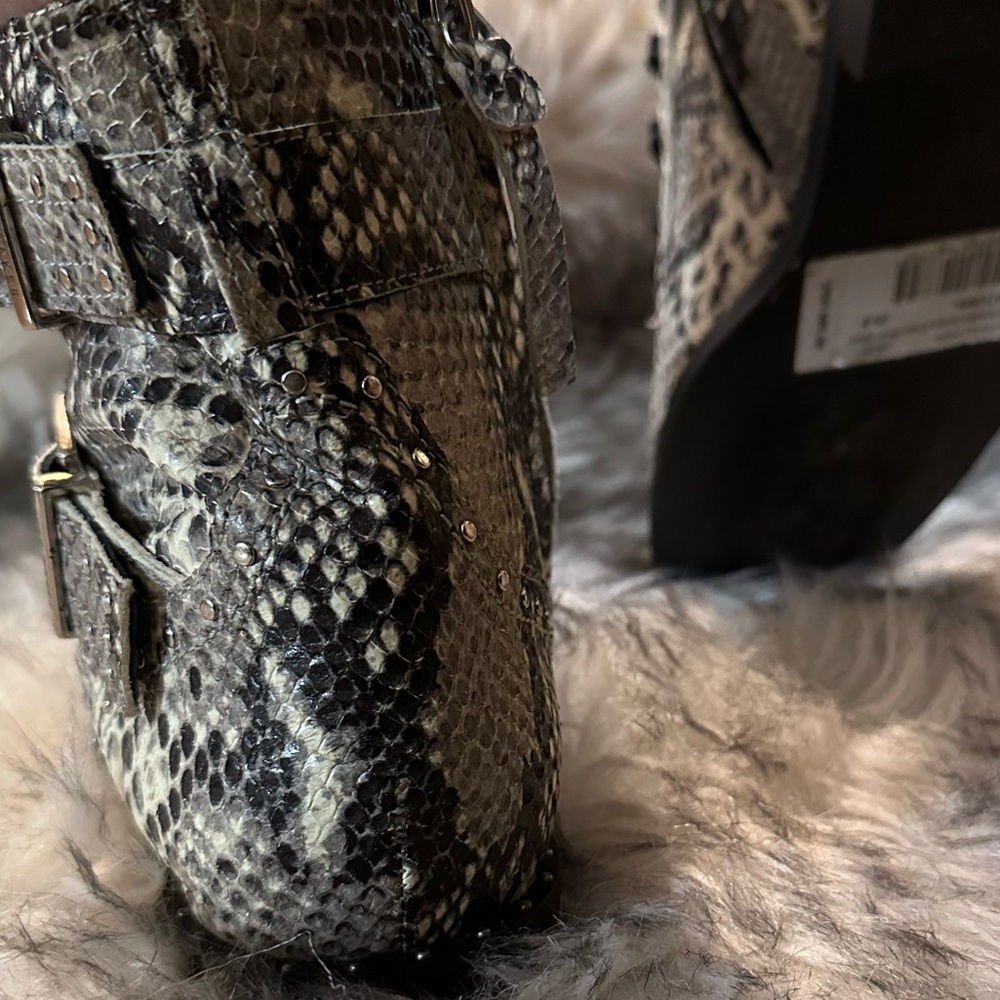 TED BAKER Snake Print Leather Lace Up Ankle Bootie,